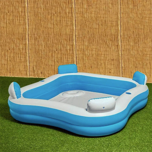 Piscina Familiar Inflable con Asientos y Posavasos – 183x183x51 cm, 390 L, Para 4 Personas