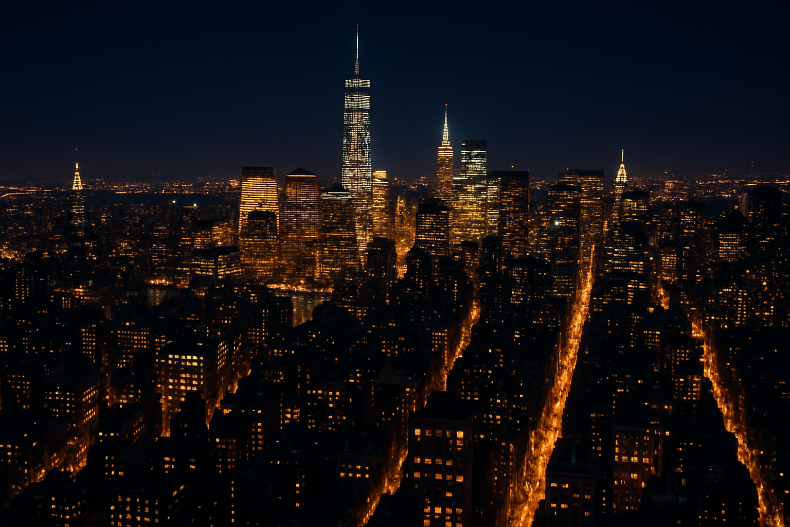 nueva york de noche con luces por toda la ciudad